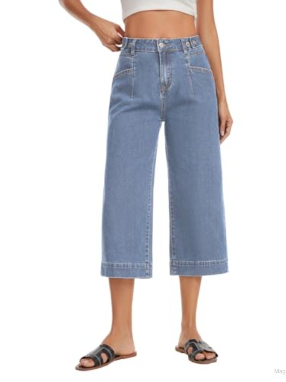 Metietila Womens Mid Rise Capri Jeans Baggy Straight Wide Leg Cropped Denim